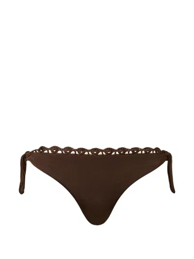 Twinset Knitted-trim Bikini Bottoms In Brown