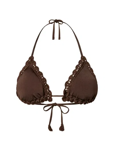 Twinset Knitted-trim Triangle Bikini Top In Brown