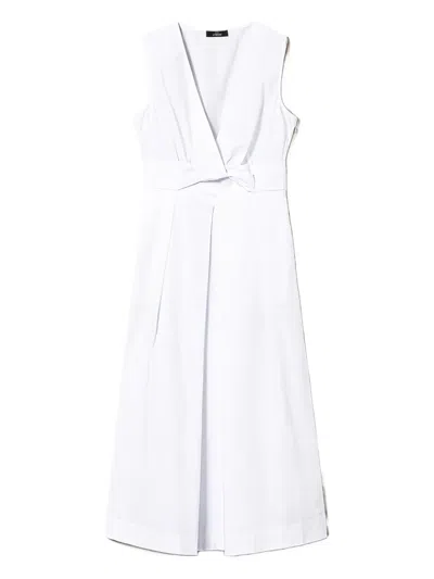Twinset Knot-detail Poplin-cotton Midi Dress In White
