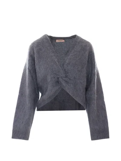 Twinset Knot-detail V-neck Sweater In Gray