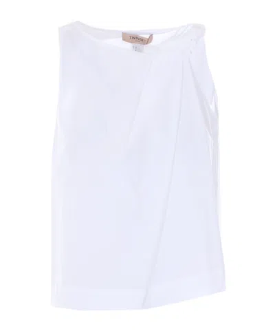 Twinset Draped Sleeveless Top In Blue