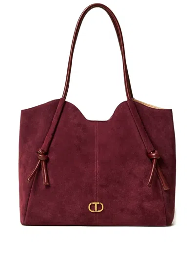 Twinset Knotted-strap Suede Tote Bag In Red