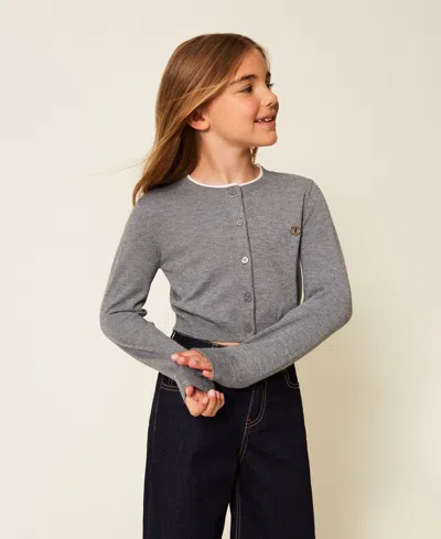 Twinset Kids' Korean Cardigan With Oval T In Gray