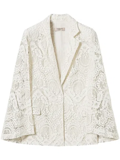 Twinset Lace Blazer In Snow