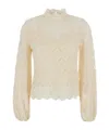 Twinset Beige Blouse With Mock Neck And Scallop Hem In Cotton Woman