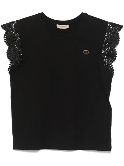 Twinset Lace-cap-sleeves T-shirt In Black