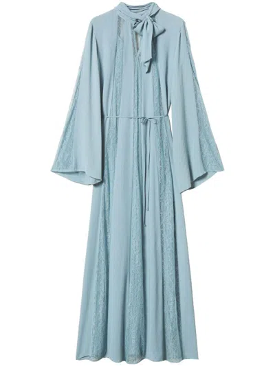 Twinset Lace-detail Crepe Maxi Dress In Blue