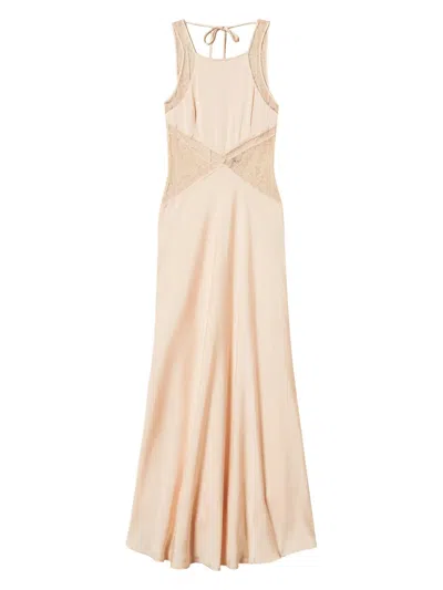 Twinset Flared Beige Long Dress With Lace In Neutral