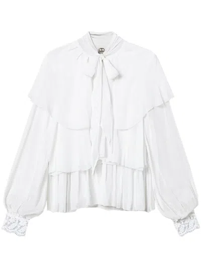 Twinset Lace-detail Georgette Blouse In Beige