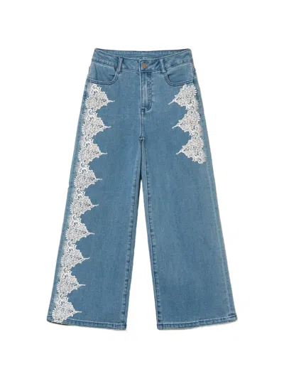 Twinset Lace-detail Jeans In Blue