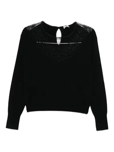 Twinset Lace-detail Knitted Top In Black