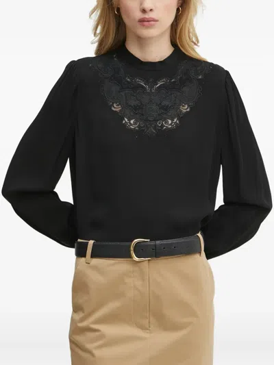 Twinset Lace-detail Long-sleeve Blouse In Black