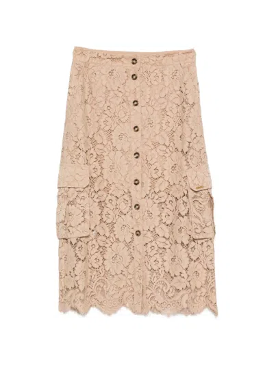Twinset Lace-detail Pocket Midi Skirt In Neutral