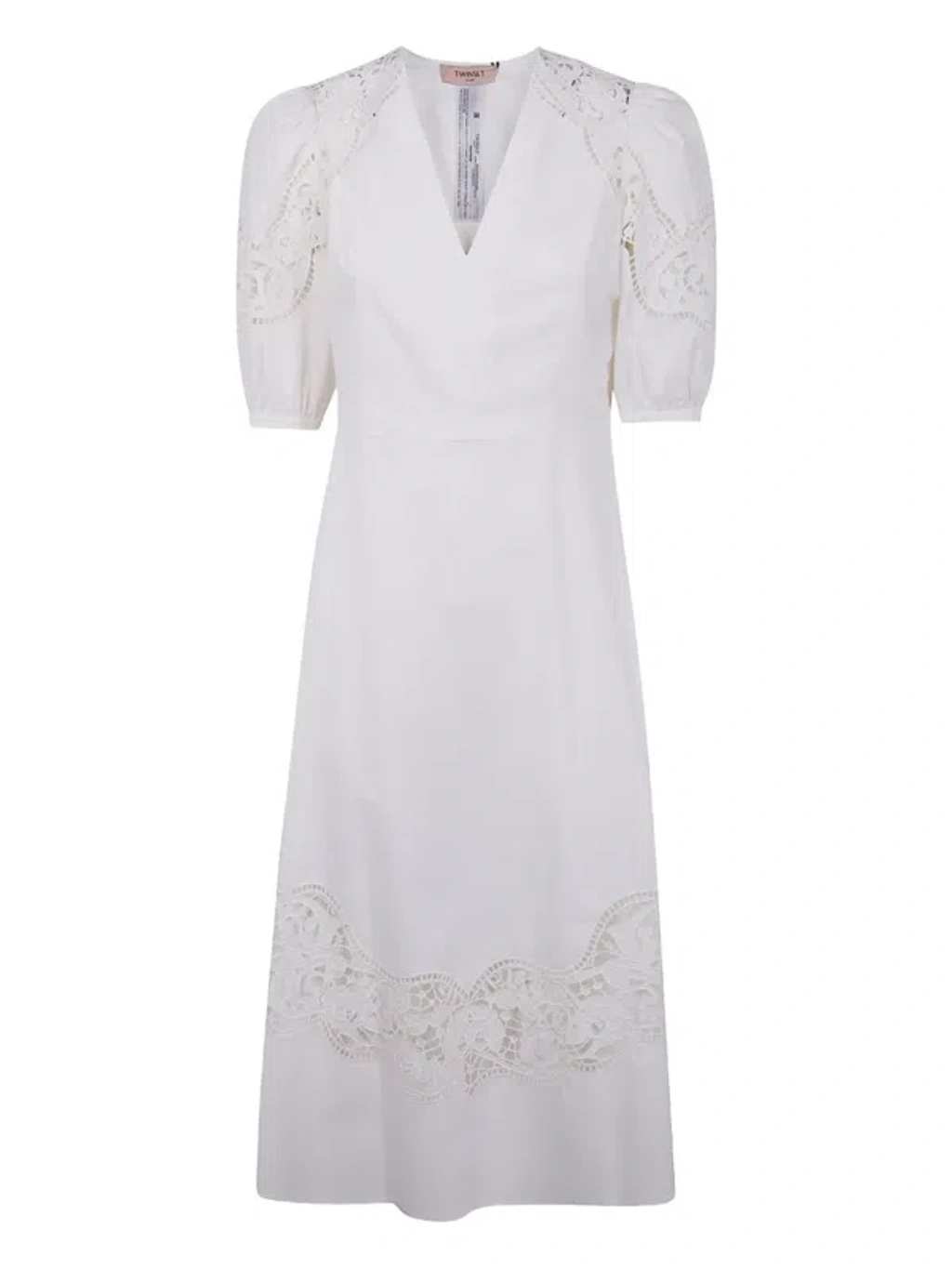Twinset Lace-detail Puffed-sleeve Dress In White | ModeSens