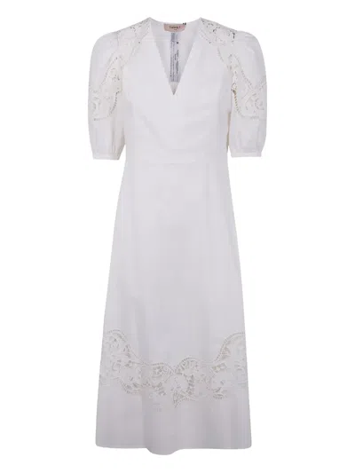 Twinset Lace-detail Puffed-sleeve Dress In White