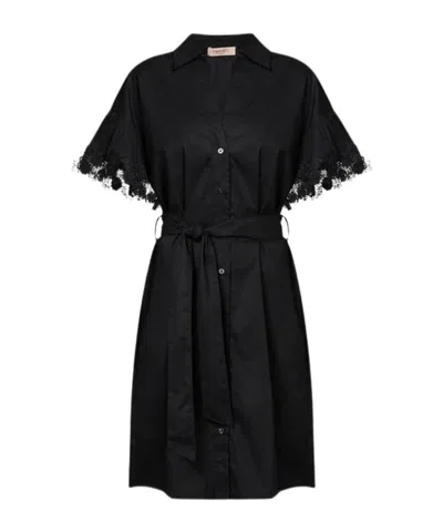Twinset Lace-detail Shirt Dress In Black