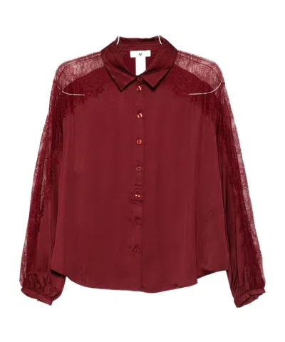 Twinset Lace-detailing Long-sleeve Shirt In Red