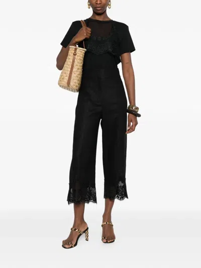 Twinset Lace-detail Short-sleeve Top In Black