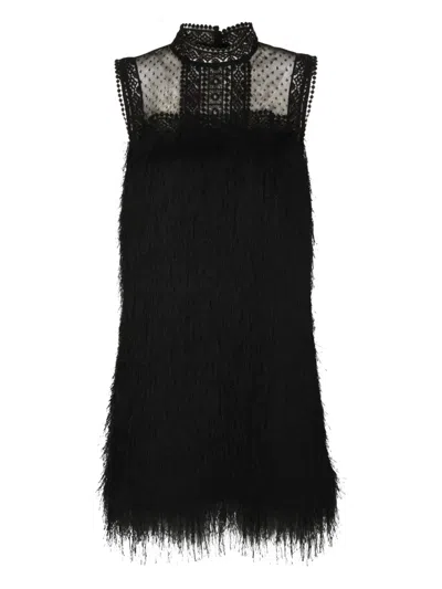 Twinset Robe Courte Avec Franges Et Tulle In Black