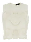 Twinset White Sleeveless Top With Front Embroidery And Scallop Hem