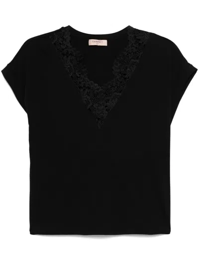 Twinset Lace-detail T-shirt In Black