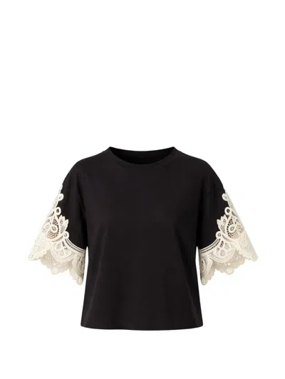 Twinset Lace-detail T-shirt In Black