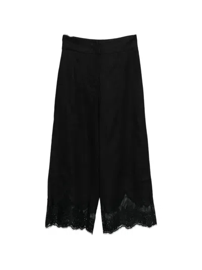 Twinset Lace-trimmed Casual Pants In Black