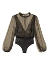 Twinset Lace-detail Tulle Bodysuit In Black
