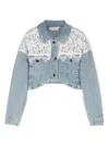 Twinset Lace-detailed Cropped Denim Jacket In Blue