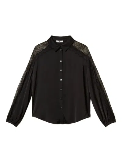 Twinset Lace-detailing Satin Shirt In Black