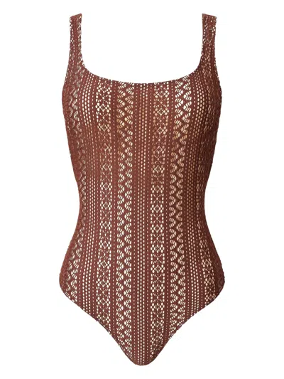 Twinset Lace-embellished Swimsuit In Brown