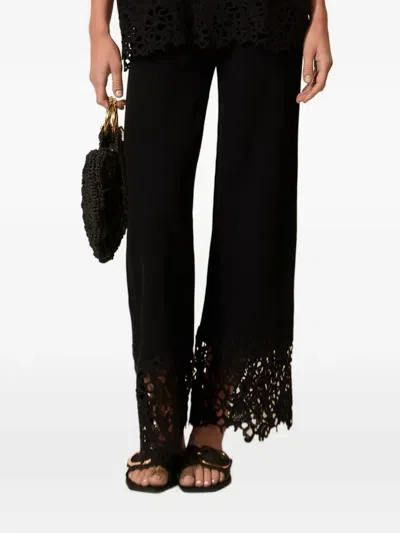 Twinset Lace-hem Straight Trousers In Black
