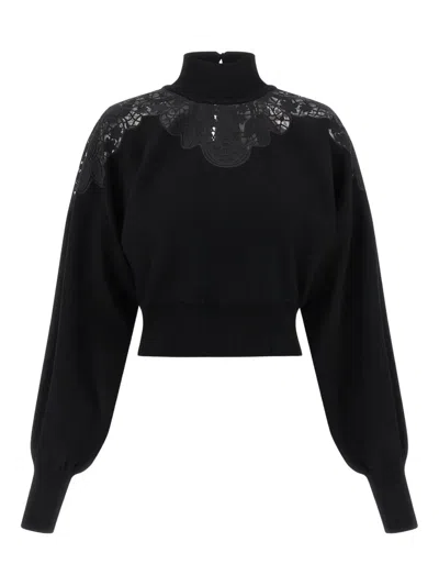 TWINSET LACE-INSERT HIGH-NECK SWEATER