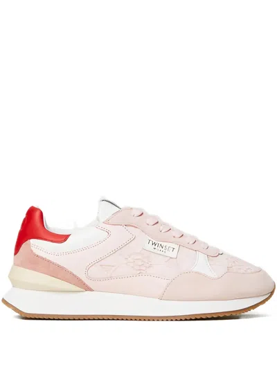 Twinset Lace-insert Low-top Sneakers In Pink