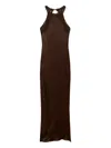 Twinset Brown Halterneck Long Dress With Lace Embellishment On The Rear In Viscose Woman In Brown