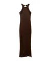 Twinset Brown Halterneck Long Dress With Lace Embellishment On The Rear In Viscose Woman In Brown