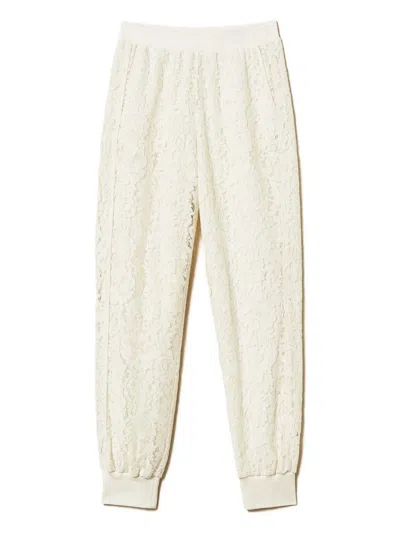 Twinset Lace Joggers Track Pants In Neutral