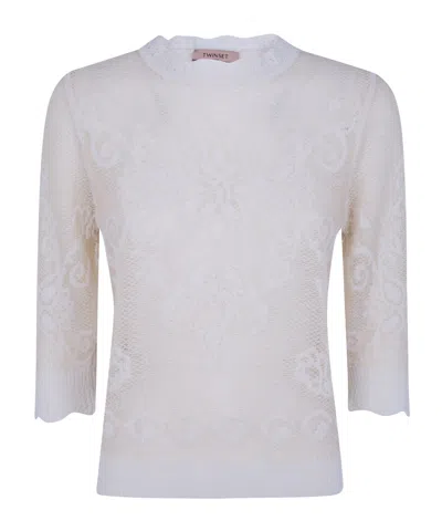 Twinset Lace Knit Top In Neutral