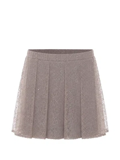 Twinset Lace Miniskirt With Sequins In Neutrals