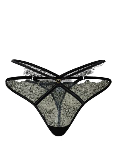Twinset Lace-overlay G-string Thongs In Black