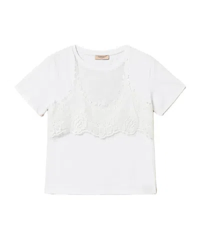 Twinset Lace Overlay T-shirt In White