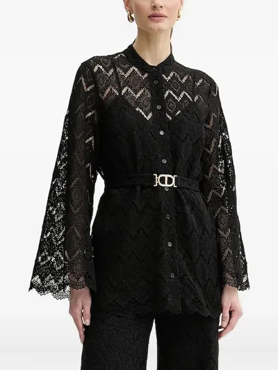 Twinset Lace-panel Belted Top In Black
