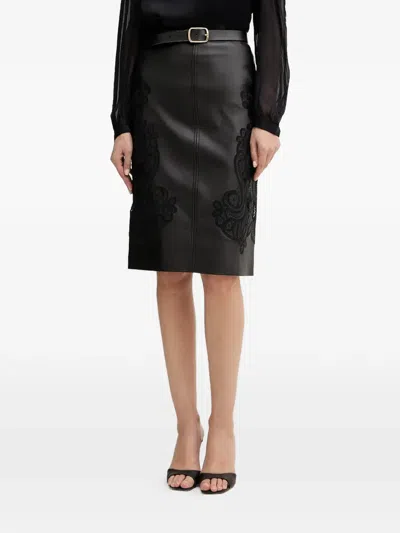 Twinset Lace Panel Midi Skirt In Black