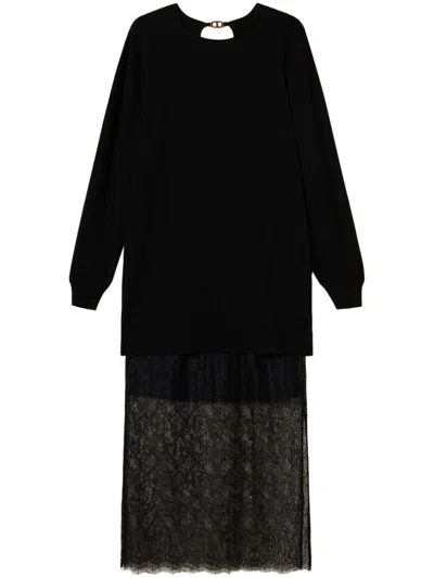 Twinset Lace-panelled Dress In 00006 Nero