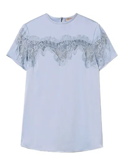 Twinset Lace-panelled Short-sleeve Top In Purple