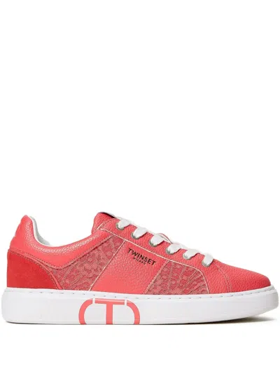 Twinset Lace-panelled Sneakers In Red