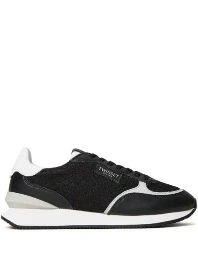 Twinset Lace-panelled Sneakers In Black