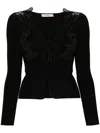 TWINSET LACE-PANELS RIBBED-KNIT CARDIGAN