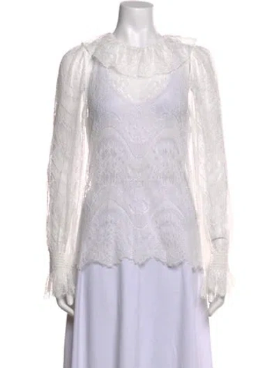 Pre-owned Twinset Lace Pattern Crew Neck Blouse In White