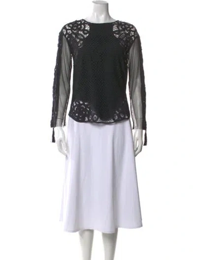 Pre-owned Twinset Lace Pattern Crew Neck Top In Black